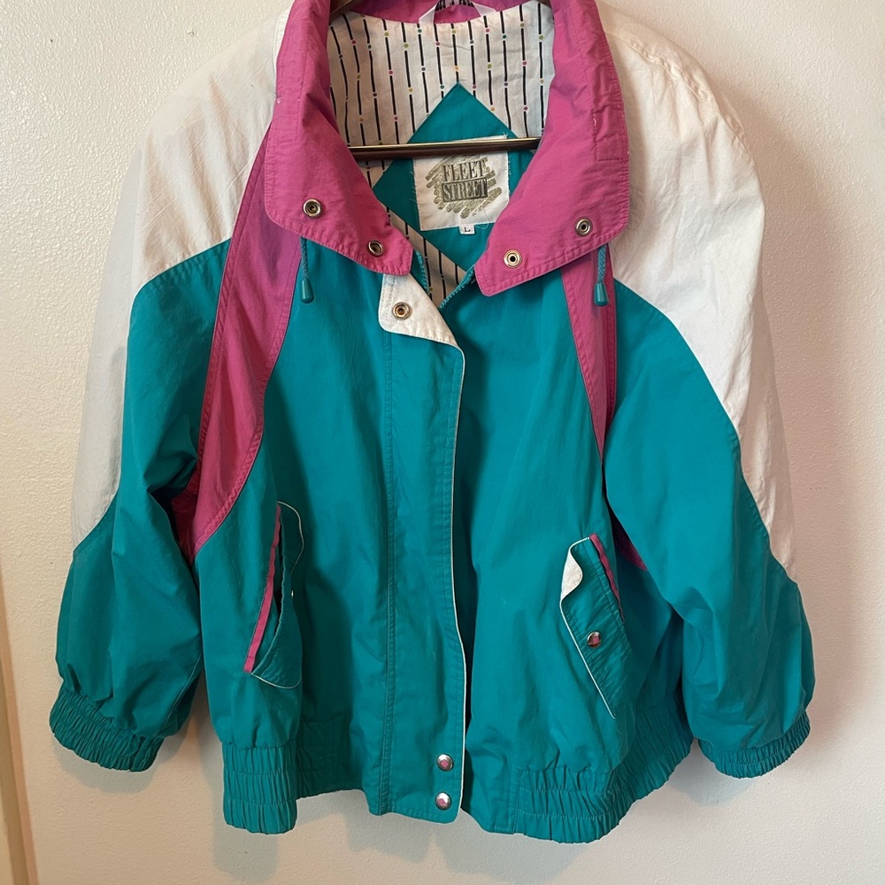 Vintage  80s/90s ColorBlock Fleet Street Windbreaker Jacket in Teal, Pink, White